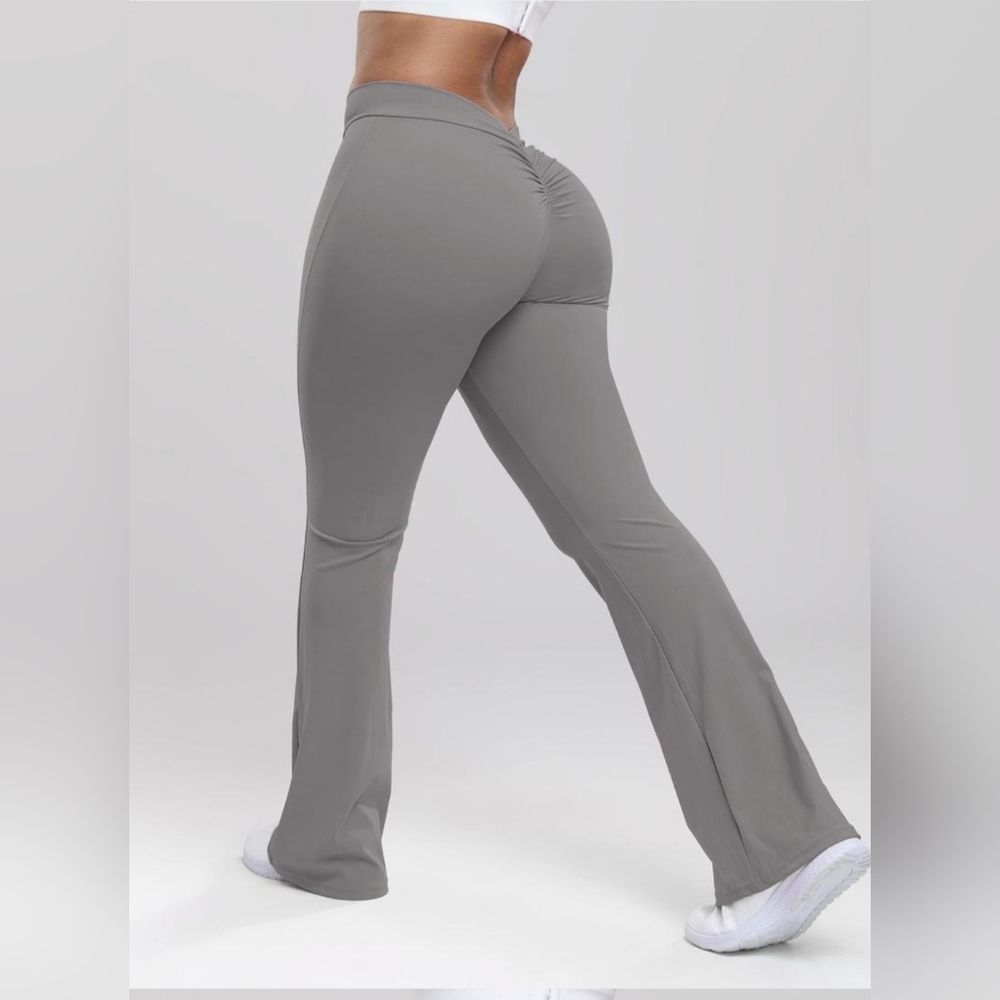 Women's High Waist Ruched Flare Leg Sports  Leggings Size XXL